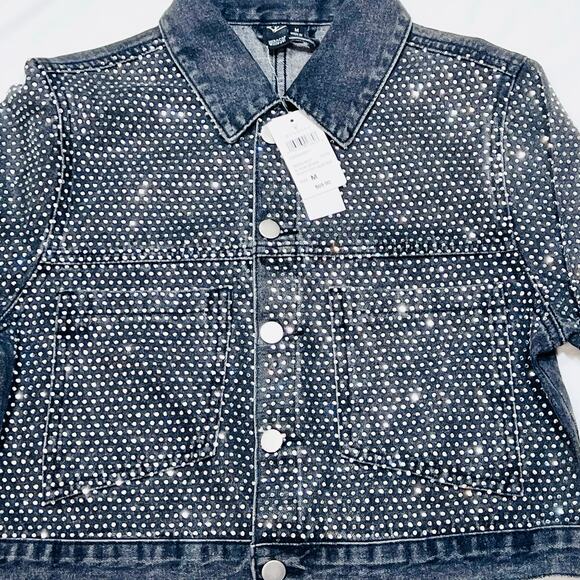 Windsor Denim Jacket Medium Black Rhinestones All Over Bedazzled New - Picture 3 of 8